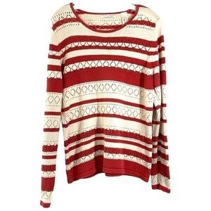 Liz Claiborne Crazy Horse Striped Crochet Sweater - Red/Cream, Size Large